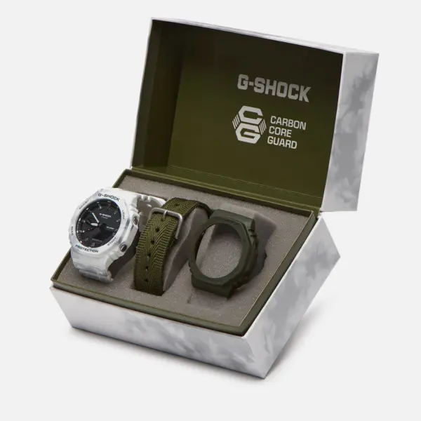 CASIO G SHOCK Mod. OAK ALPINE CAMO SERIE Special Edt. SNOW CAMOUFLAGE Extra Case Strap SPECIAL PRICE GAE 2100GC 7AER finewatch eu 2